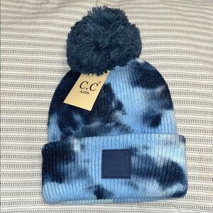 CC Blue Tie-Dye Pom Beanie Hat for Kids